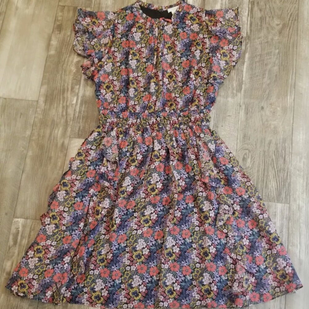 Shoshanna Amora Dress Sz 4 Silk Floral Flutter Ruffles Preppy Fairy